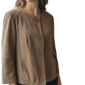 Talbots Suede Leather Jacket 12P Classic Chic Timeless Minimalist NeutralLuxury